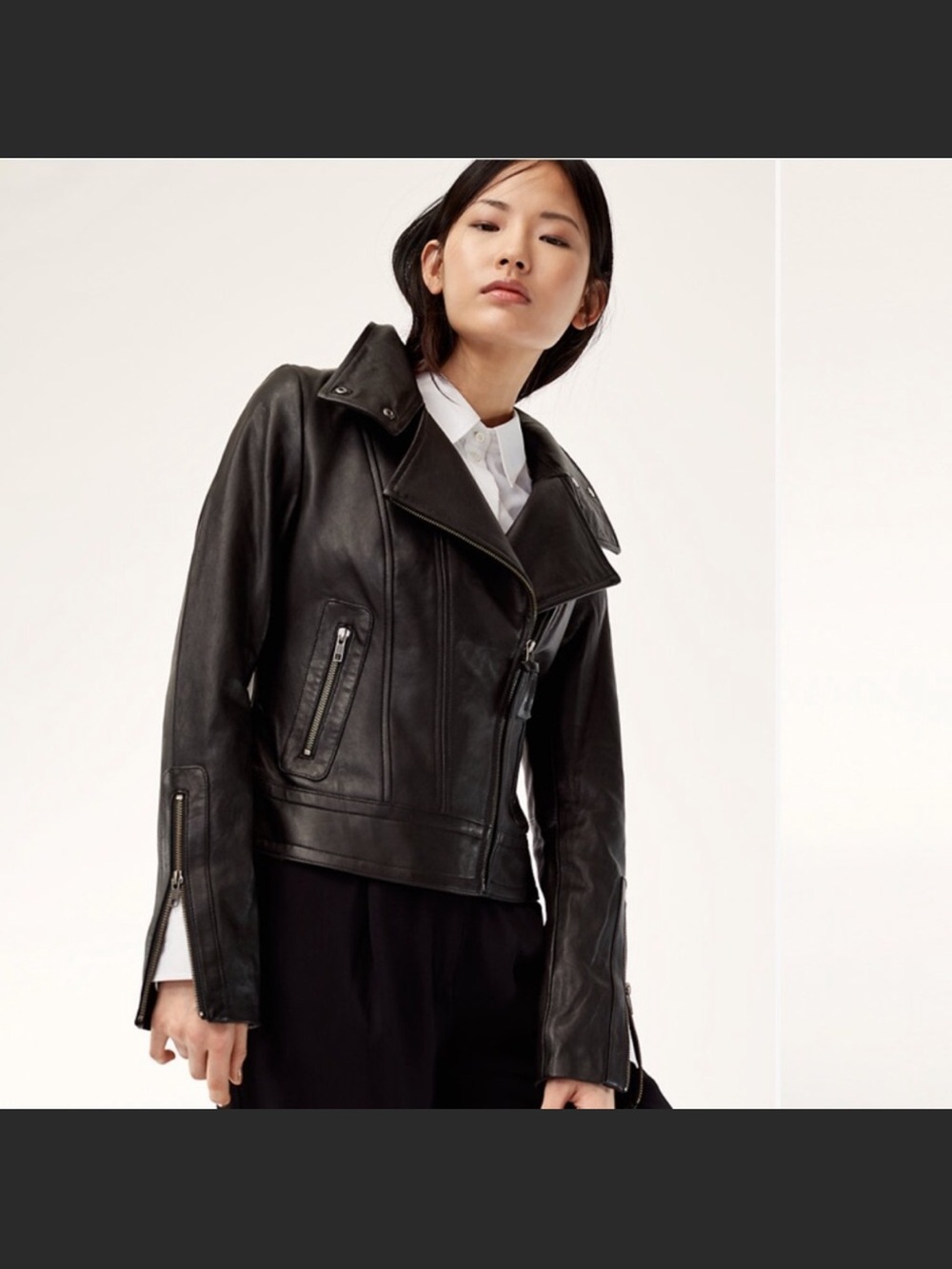 Mackage Black Leather Asymmetrical Zip Jacket